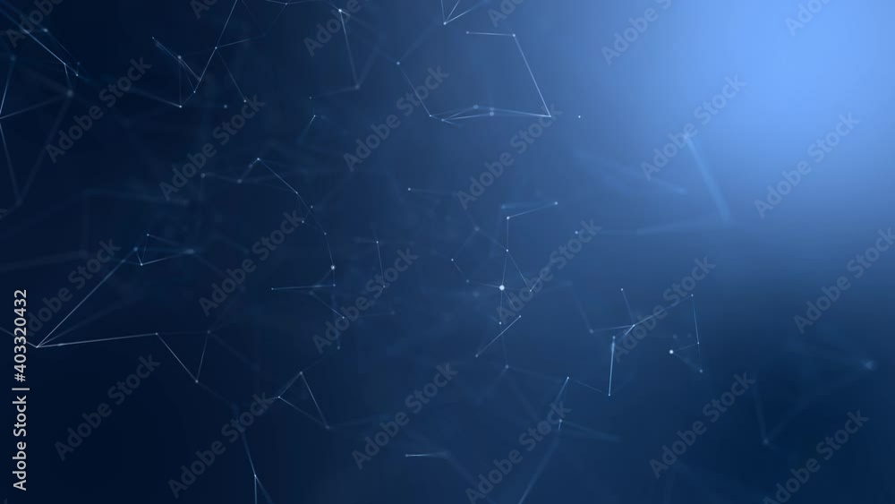 Wall mural loop features animated technology based shapes, connected white lines and blurry flicker dots on a d