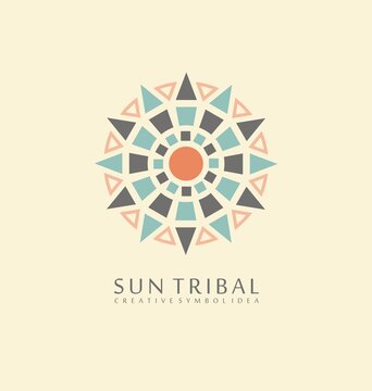 Sun tribal made from geometric shapes. Ancient symbol concept. Native emblem heraldic vector design.