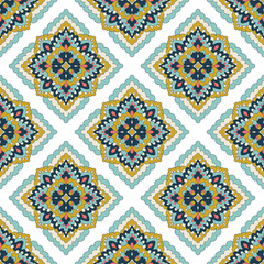 Creative Ethnic Style Square Seamless Pattern. Unique geometric vector swatch. Perfect for screen background, site backdrop, wrapping paper, wallpaper, textile and surface design. Trendy boho tile