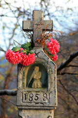 Small old roadside shrine near Przegibek Pass, Little Beskids, Poland