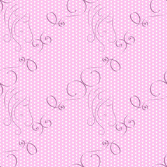 Seamless pattern with beautiful abstract young woman face and swirl pattern on pink background. Colored endless backdrop vector illustration for fabric, wallpaper, cloth, print, textile or backsplash	