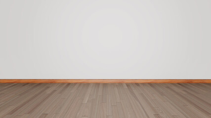 Basic blank interior scene with soft white wall. Wood floor texture. Empty room 3d render.