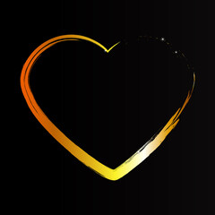  Gold Heart Hand drawn on black background. Grunge Heart for Valentine's Day, wedding, etc. Romantic concept. Print for clothes, posters, bags, postcards, etc. Vector illustration.