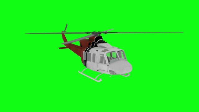 Realistic helicopter flying animation. Top view. Green screen