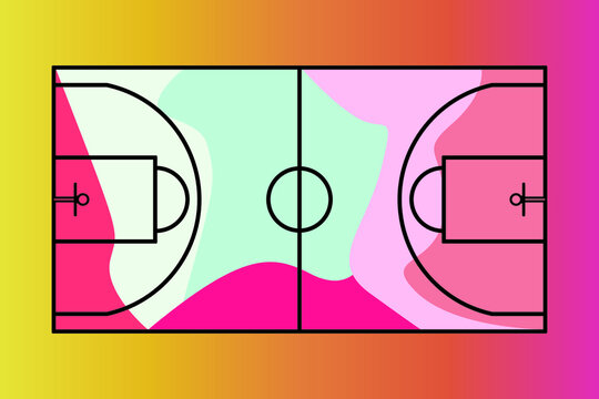 Colorful basketball court vector illustration with amorf shapes.