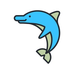 Dolphin icon in flat style. Aqua park concept, marine mammal icon.