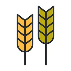 Vector illustration of wheat ears icon. Flat agriculture icon on white background.