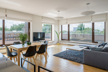 Spacious and bright living room - obrazy, fototapety, plakaty