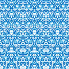 Damask blue seamless pattern, oriental and portuguese style. Decor for textiles, ceramic tiles