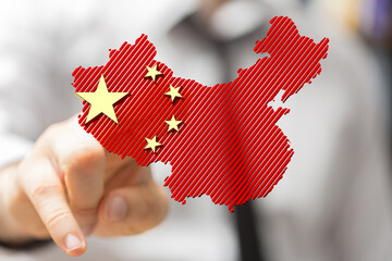 China map country silhouette in national flag 3d