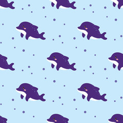 seamless pattern with cute dolphins, sea animals