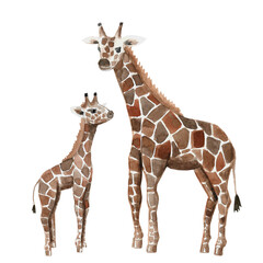 The baby giraffe and an adult giraffe, watercolor