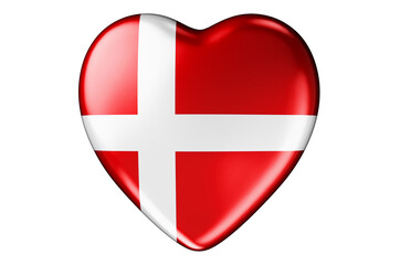 Heart with Danish flag, 3D rendering