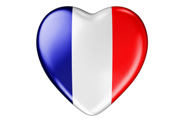 Heart with French flag, 3D rendering