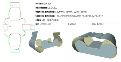 Gift box packaging design template self lock die cut - vector
