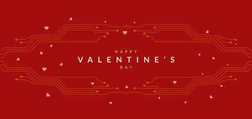 valentine's day background with printed circuit board design.