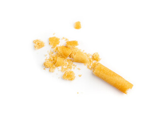 Crunchy Wafer Sticks Crumbs Isolated on White Background