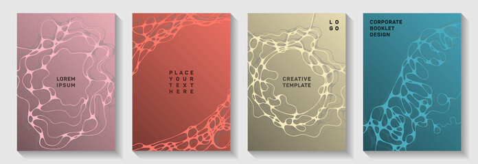 Fashionable music party posters. Liquid waves connection backgrounds. Openwork magazine vector templates. Night party posters collection fluid curves graphic design.