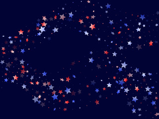 Fototapeta na wymiar Flying red blue white star sparkles vector american patriotic background.