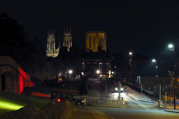 Fototapeta na wymiar York England, night view of the Cathedral and the ramparts