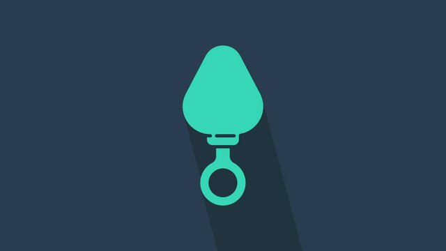 Turquoise Anal plug icon isolated on blue background. Butt plug sign. Fetish accessory. Sex toy for men and woman. 4K Video motion graphic animation.