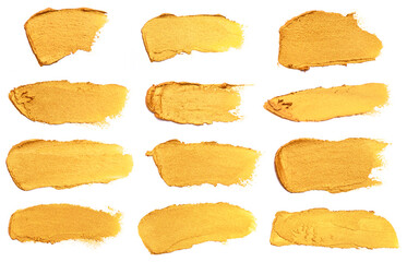 A Collection of Golden Swatches Isolated on a White Background