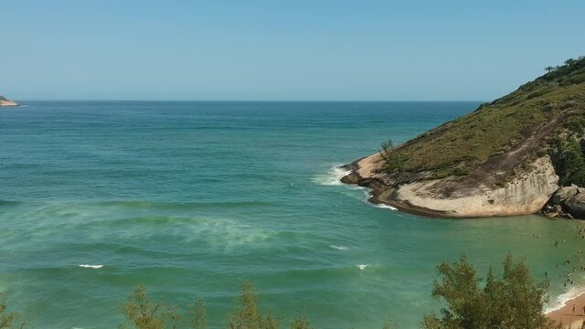 aerial drone take at Joatinga beach in Rio de Janeiro