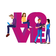 Online love, internet dating. A man and a woman exchange love letters via chat. Valentine's Day in quarantine.