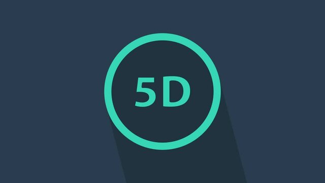 Turquoise 5d virtual reality icon isolated on blue background. Large three-dimensional logo. 4K Video motion graphic animation.