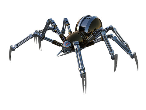 Mechanical spider, high resolution image isolated on white background. 3d rendering, 3d illustration.