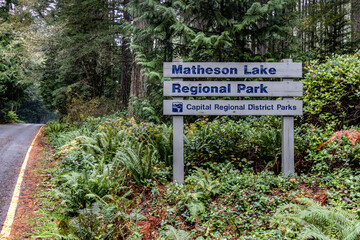 Sign at Matheson Lake Regional Park in British Columbia, Canada