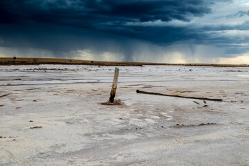 Rain at lake Tyrrell