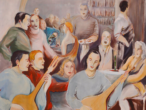 Painting of traditional Fado music in Lisbon