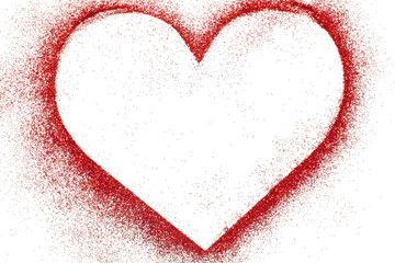 Happy Valentine's Day. Red heart made of glitter on a white background