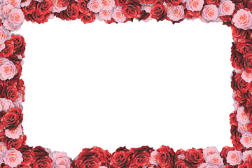 Pink and Red Flowers Full Border Frame on White Background