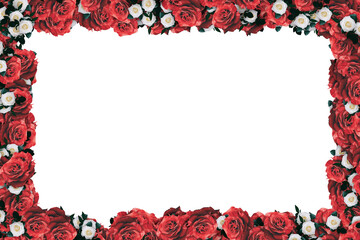 Red and White Rose Full Border Frame on White Background