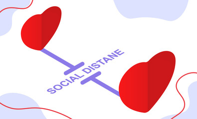Infographic Social distance in the form of two red hearts. The concept of distance, self-isolation