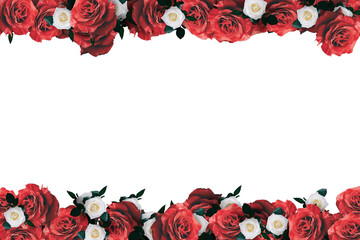 White and Red Roses Border Frame on White Background