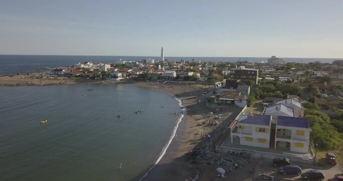 Aerial view of La Paloma town on a sunny day, in Rocha, Uruguay.