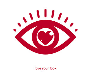 You look great concept cheerful greeting vector design element, compliment stylish retro design created with heart and eye, creative icon or logo, dating valentine day theme.