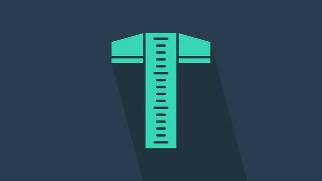 Turquoise T-square line for professional drafting icon isolated on blue background. 4K Video motion graphic animation.