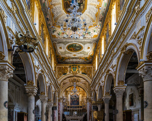 Fototapeta na wymiar The main nave of Matera Cathedral (Duomo of Santa Maria della Bruna) built in 13th century, Basilicata, Italy