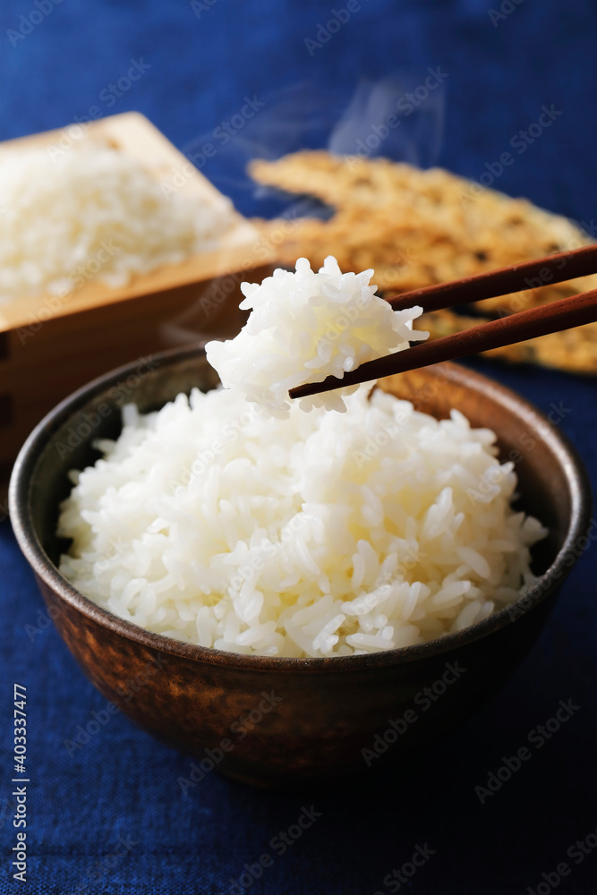 Sticker 白米を箸で持ち上げる　japanese white rice