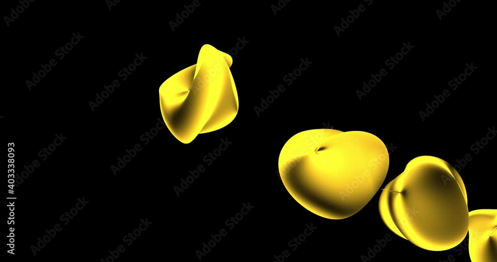 Poster abstract golden spheres on balck background. animated abstract rounded elements in dark space.