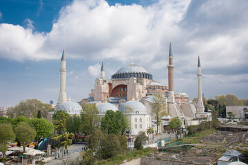 Hagia Sophia museum (Ayasofya camii) in Istanbul, Turkey. Hagia Sophia is a former Orthodox patriarchal basilica, later a mosque, after a museum, and now again mosque.