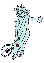 テニスをする自由の女神のイラスト