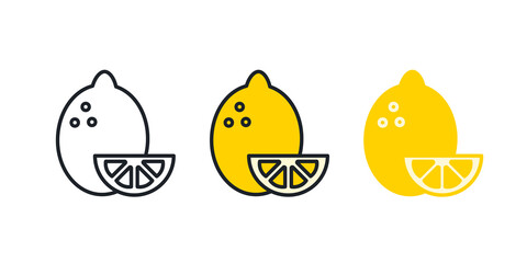 Lemon icon. Linear color icon, contour, shape, outline. Thin line. Modern minimalistic design. Vector set. Illustrations of fruits