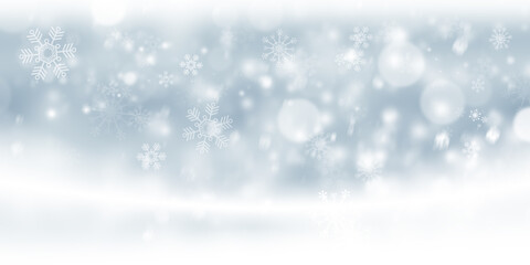 White snowflake blur abstract background. Bokeh Christmas blurred beautiful shiny Christmas lights.