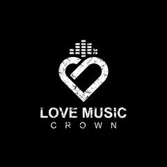 Love music crown logo. Combining heart or love icon (symbol) with equalizer music icon as a crown. Logo with grunge or rough style.