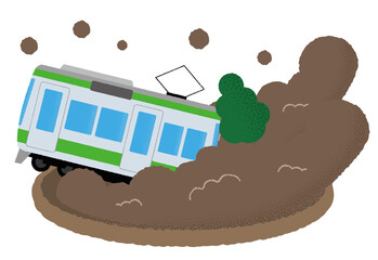 土砂災害に遭う電車のベクターイラスト